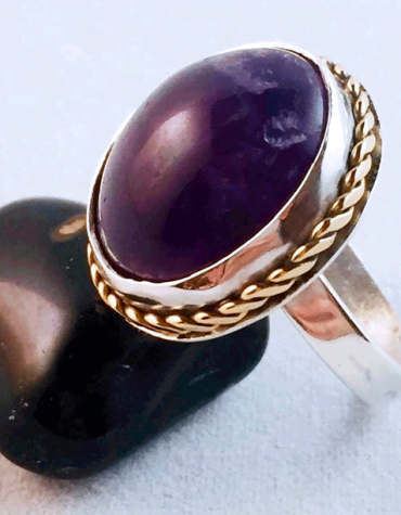 Anillo hecho a mano en Plata 950 y Oro 18K con Amatista