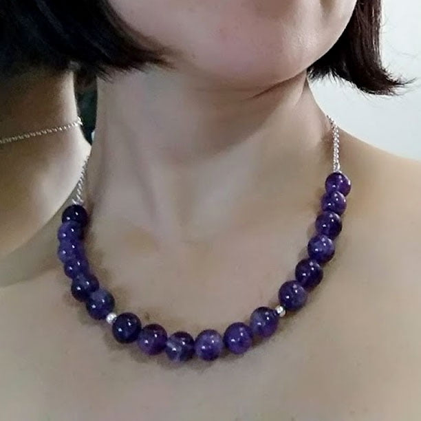 Collar de amatista con esferas de plata