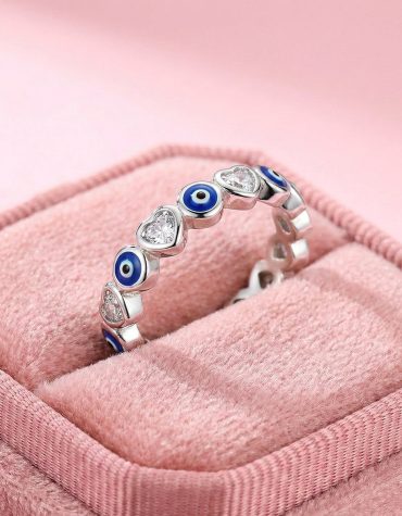 Anillo ojos turcos y corazones plata 925 y circonias.