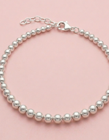 Pulsera de plata 925 con hilera continua de pequeñas esferas pulidas de 3mm