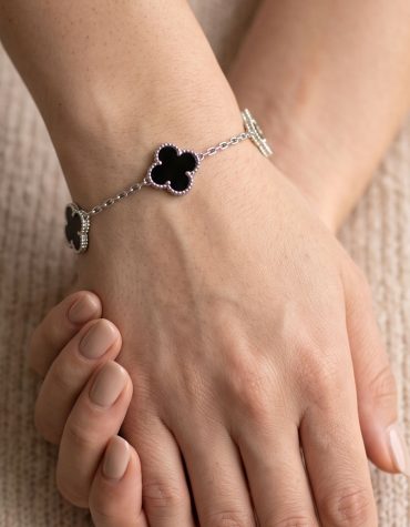 Pulsera de Plata 925 y Tréboles en negro