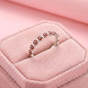 Anillo Ojos Turcos Rojos en Plata 925 talle 17 mm