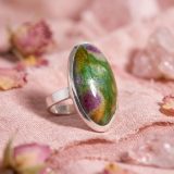 Anillo hecho a mano en Plata 950 con piedra fucsita y rubí natural bajo pedido