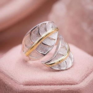 Anillo Hoja en Plata 925 y Doublé de Oro 18,5 mm