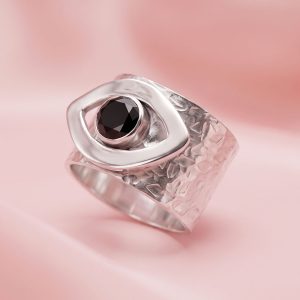 Anillo Ojo hecho a mano en Plata 950 y Ónix natural bajo pedido