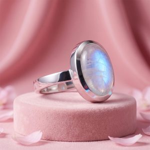 Anillo hecho a mano en Plata 950 con Piedra Luna a pedido
