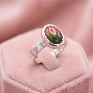 Anillo hecho a mano en Plata 950 con Turmalina Sandía natural