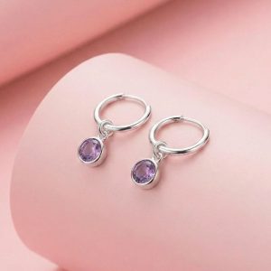 Aros de Plata 925 con Zirconia Violeta de corte brillante
