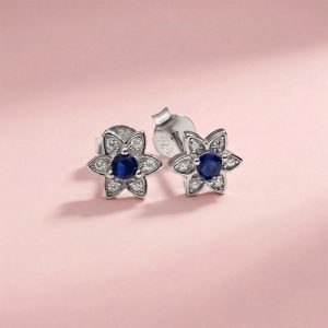 Caravanas Flor con Zafiros en Plata 925