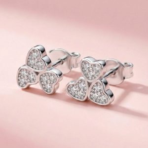 Caravanas Triple Corazón con zirconias en Plata 925 de 7 mm