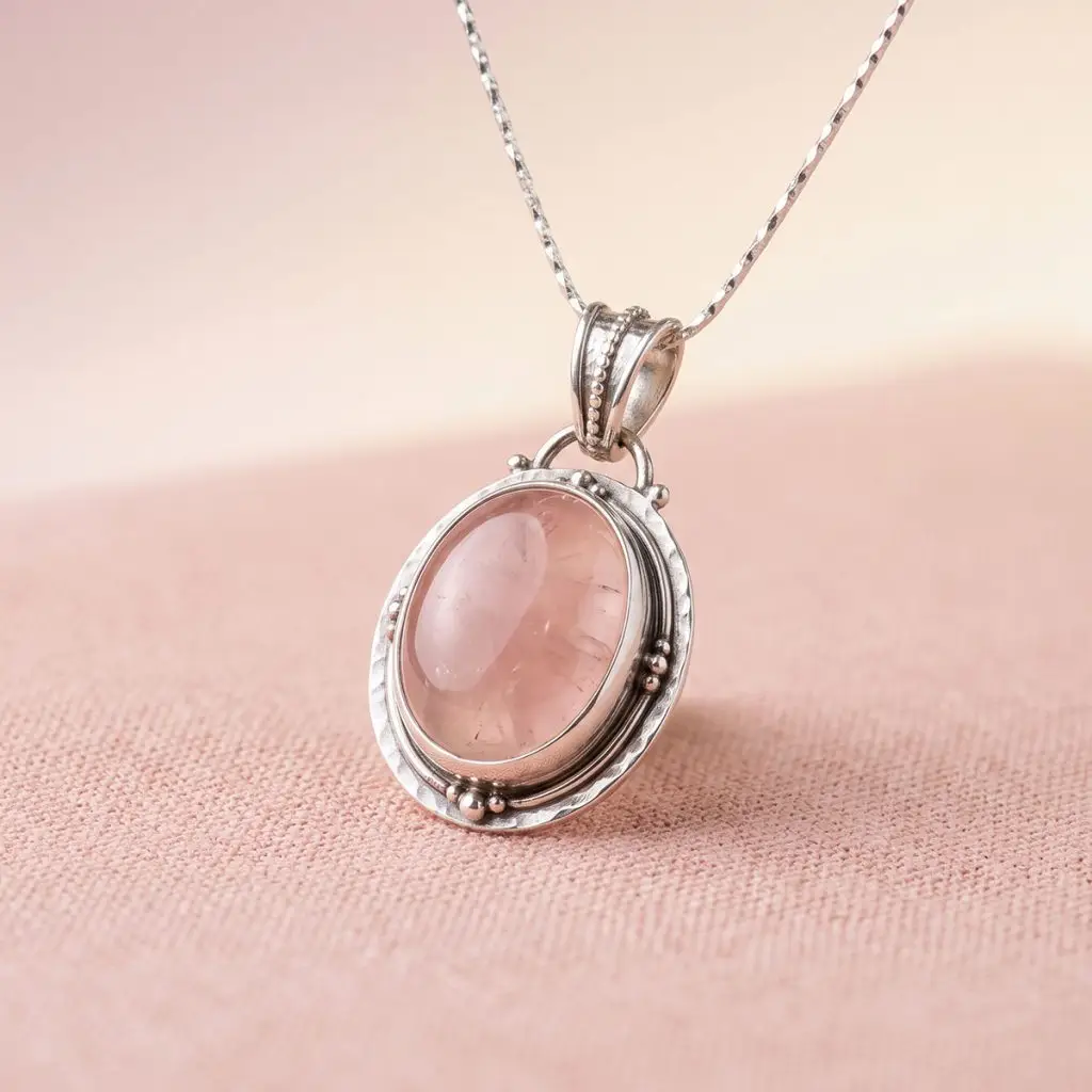 Colgante de Plata 950 y Cuarzo Rosa.